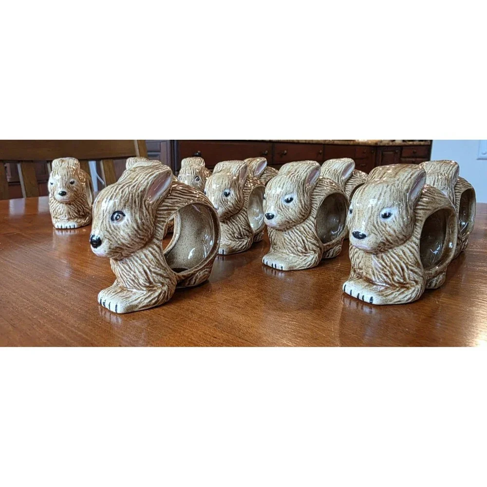 Ceramic Bunny Rabbit / Easter Napkin Rings/Holders Set of 12